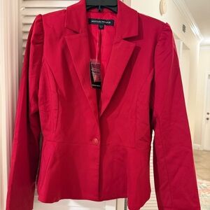 Boston Proper Red Single-Button Tailored Blazer